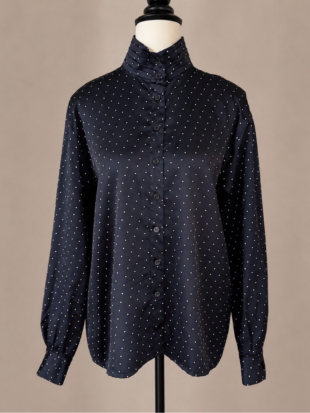 Vintage Jaeger British Heritage High Neck Pleated Collar Polka Dot Blouse